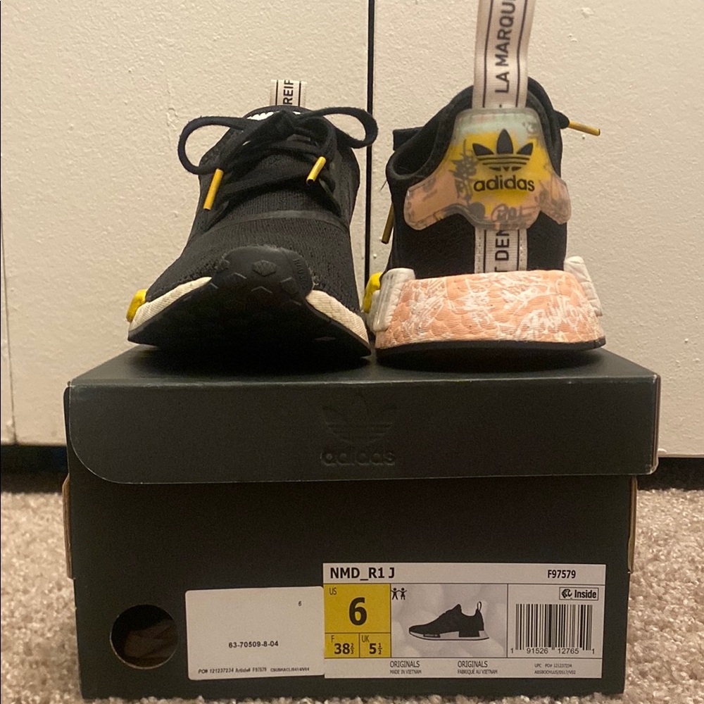 Adidas NMD R1 Black and Yellow Sneakers Athletic Design